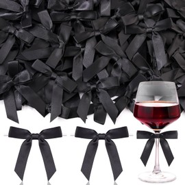 55PCS Tinkrstuff Black Bows for Crafts, 2.68" Satin Ribbon Bow for Clothes Ornament, Fabric Bows for Party Decor, Cute Christmas Tree Bows &Thanksgiving Gifts Wrapping Treats Balloons (with Twist Tie)