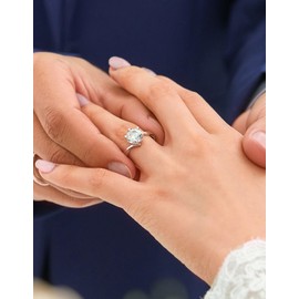 MomentWish Women's Solitaire Engagement Ring, 925 Sterling Silver Moissainte Rings, D Colour, VVS1, with Gift Box, Gra Certificate, Sterling Silver, Moissanite