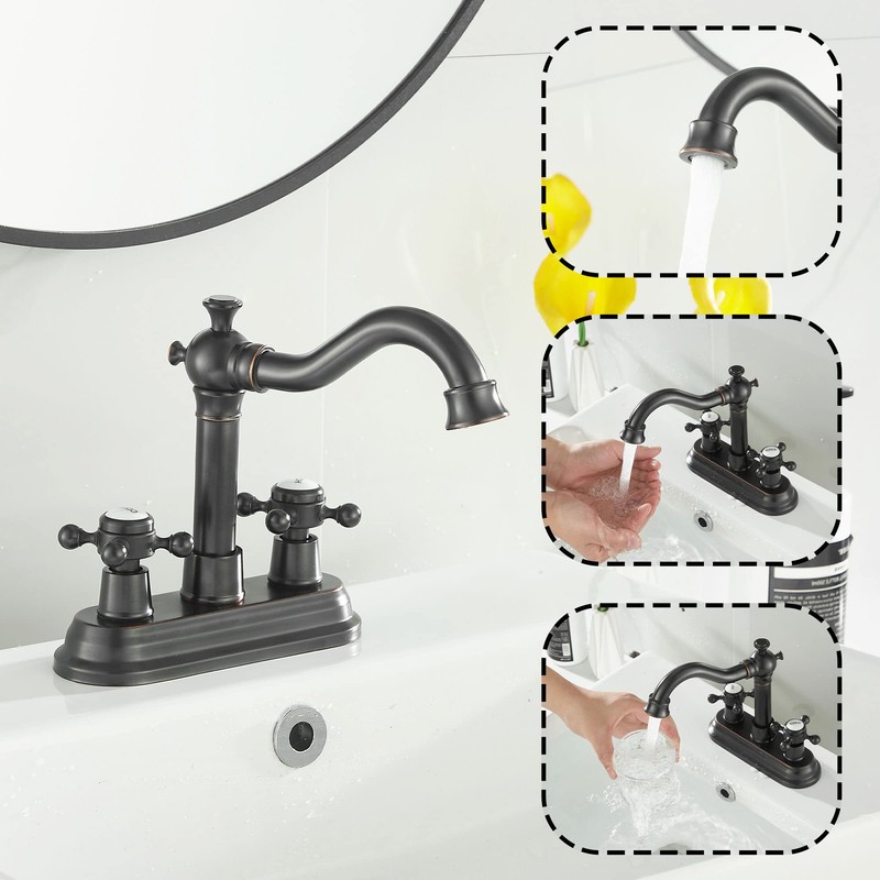 GGStudy Bathroom Faucet Oil Rubbed Bronze 2 Handles 4 Inches