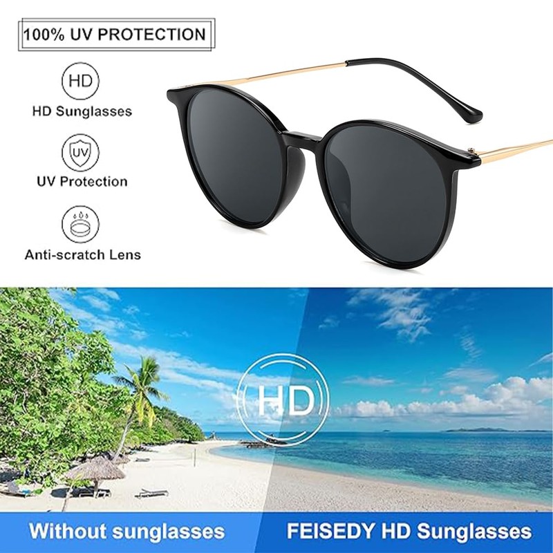 Feisedy B1157 Sunglasses, UV400, UV Protection, Date Glasses, Round Shape,