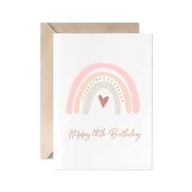 MAGJUCHE Rainbow 12 Years Birthday Card, Rose Gold Boho Girl 12th Birthday Card From Parents, Grandparents