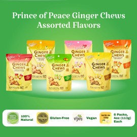Prince of Peace Ginger Chews Candy Bundle — Original, Lemon, Orange, Mango, Lychee and Peanut Butter Flavors — 100% Natural, Vegan and Gluten-Free Candies, Pack of 6, 4oz (113g)