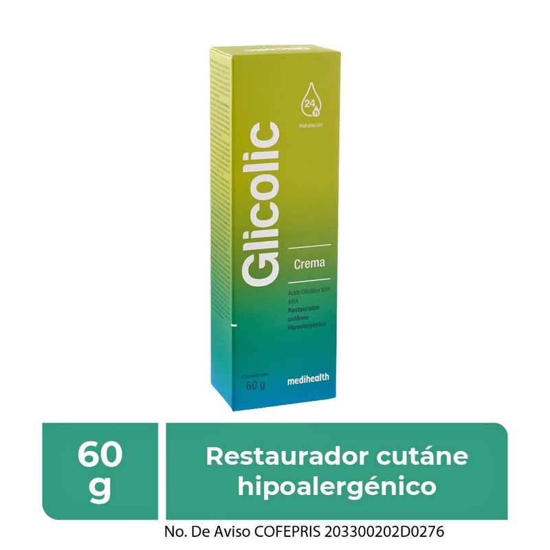 Glicolic Crema Hidratante y Restaurador Cutáneo, tubo con 60g