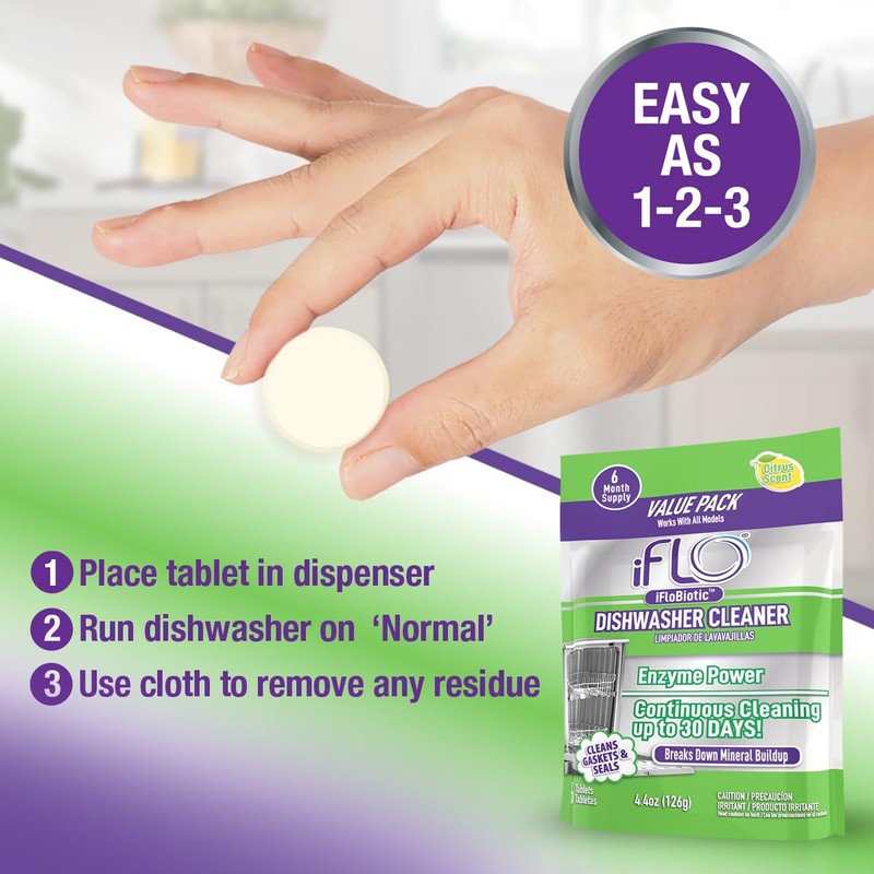 iFLO Dishwasher Cleaner Tablets with iFLObiotic – Deep Cleaning Dishwasher