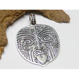 Silver Maori Face Pendant Engraved Sterling Silver Gift Jewellery Protection Symbol Unisex, Silver