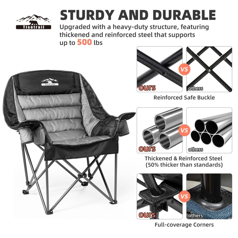 Tisetrail Oversized Padded Camping Chair Extra Large Camp Chairs for