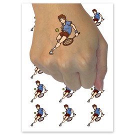 Cartoon Tennis Player Man Racket Temporary Tattoo Water Resistant Fake Body Art Set Collection - 54 1" Tattoos (1 Sheet)