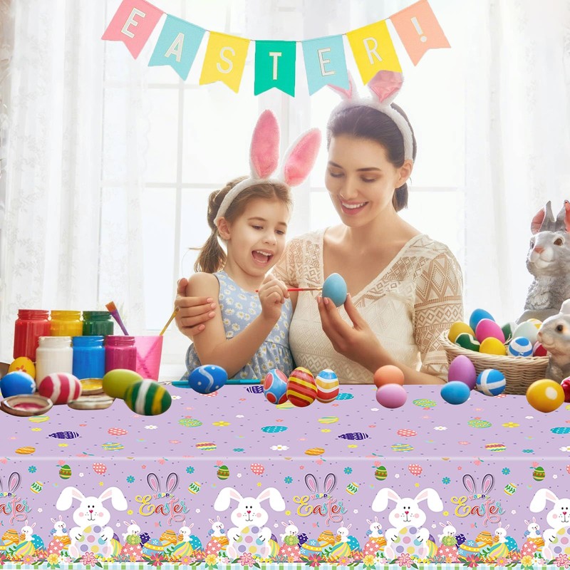MORAINJAY 3-Piece Easter Tablecloths, 137 x 274 cm, Easter Egg