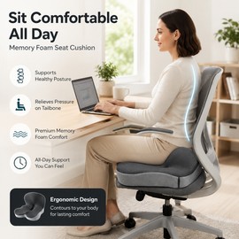 Memory Foam Lumbar Support Pillow for Sitting Comfort – Waist Cushion for Car Seat, Office Chair and Gaming Chair