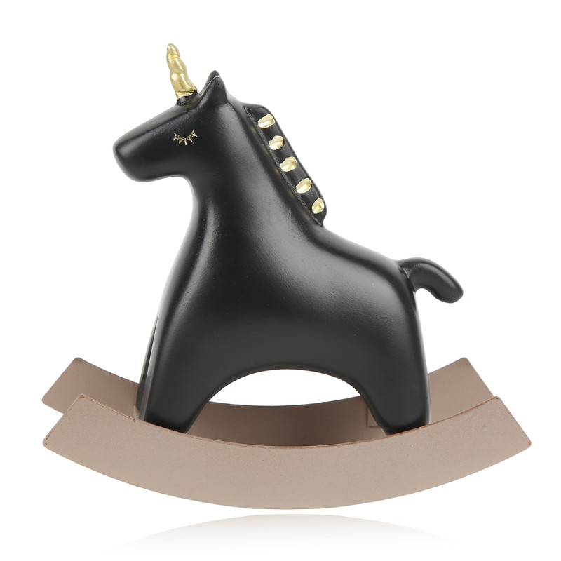 Rocking Horse Statue Black Small 13.5x4.5x14.5cm/5.3x1.8x5.7 Decorative Horse Sculpture Crafts