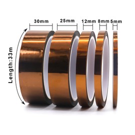 BOMEI PACK Cinta de Poliamida, 5 Paquetes de Cinta Resistente a Altas Temperaturas, 5/8/12/25/30mm x 33m, Cinta Resistente al Calor sin Residuos para Tareas Eléctricas, Impresión 3D, Sublimación