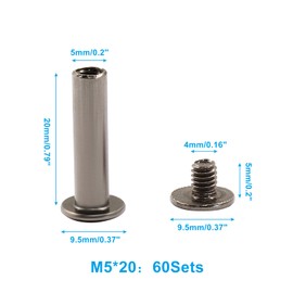 Unlorspy 60 Sets Gun Black Chicago Binding Screws,Chicago Bolts M5 x 20mm Round Cross Head Stud Screw for DIY Leather Bookbinding Craft
