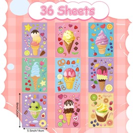 36 Sheets Ice Cream Stickers Make Your Own Stickers Mix and Match Ice Cream Stickers DIY Summer Ice Cream Stickers for Birthday Games Ice Cream Decals Gift Teacher Rewards Kids DIY Art Party Favors