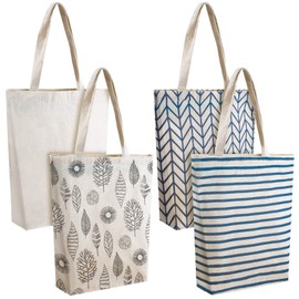 Weewooday 4 Pieces Reusable Tote Bags Canvas Tote Bags Canvas Reusable Shopping Bags Makeup Bags for Girls Women (Classic Style)