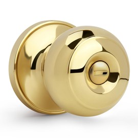Gaurqiah Keyless Privacy Door Knob, Flat Ball Interior Door Knob, Round Locking Doorknob for Bedroom/Bathroom Doors, Polished Brass
