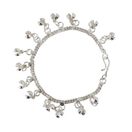 Western F.a.s.h.i.o.n Indian Traditional Belly Dance Ghungroo Brass Anklet with Jingling Bells Silver-Toned