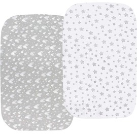 SPRINGSPIRIT Next To Me Crib Sheets 2 Pack,100% Jersey Knit Cotton Crib Sheets Fitted 83x50cm, Compatible with Chicco Next2Me Bedside Crib & Maxi-Cosi Iora Co-Sleeper, Grey