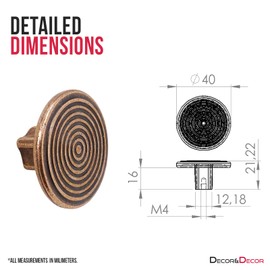 Decoranddecor 40mm Rounded Circle Knob Polished Nickel Black Matt Rose Gold Antique Copper Cream Door Pull Handle Kitchen Cupboard Cabinet Drawer (40mm - One Screw Hole, Antique Copper)