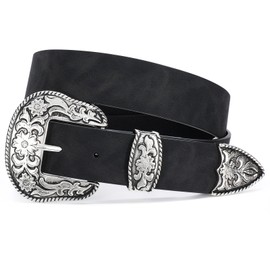 SUOSDEY Women Country Western Belt Cowgirl Cowboy Vintage Leather Belt with Western Style Big Buckle for Jeans Dresses