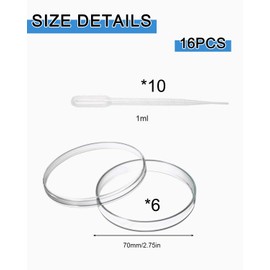 IPNSDON 6 Petri Dishes 70mm Plastic Petri Dishes with Lids Laboratory Petri Dishes Sterile Bacteria Petri Dishes with 10 x 1ml Pipettes for Microorganisms Observation