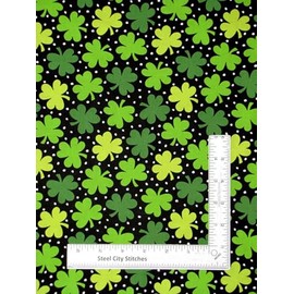 FlashPhoenix Quality Sewing Fabric – St Patricks Fabric Clover Shamrock Black Threes A Charm Cotton by The Yard Size: 36" x 44" Inches