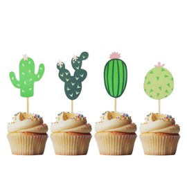 Morndew 24 PCS Cactus Cupcake Toppers for Mexican Fiesta Themed Party Birthday Party Baby Shower Wedding Party Decorations