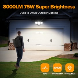 LUTEC 75W 8000LM Dusk to Dawn Outdoor Lighting, LED Flood Light Outdoor with Photocell, 5000K Daylight, IP65 Waterproof, LED Security Lights for Garage, Yard, Patio (White)