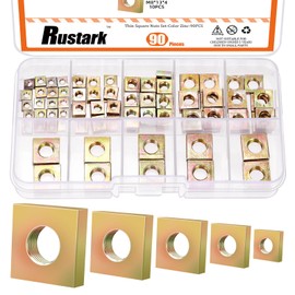 Rustark 90Pcs M3 M4 M5 M6 M8 Square Nuts Assortment Kit Yellow Zinc Plated Metric Coarse Thread Machine Square Nuts for Mechanical Electronic Equipment