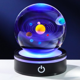 Arikyrist 3.15in. Crystal Engraved 3D Colorful Solar System Ball with LED Light Base, Solar System Planet Space Model Science Astronomy Universe Gifts for Women Men Kids