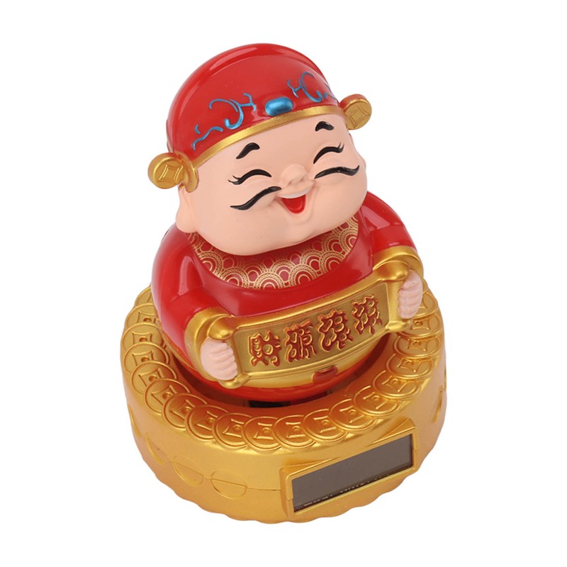 Cai Shen Statue Solar Power Shaking Head Vivid Decorative Chinese