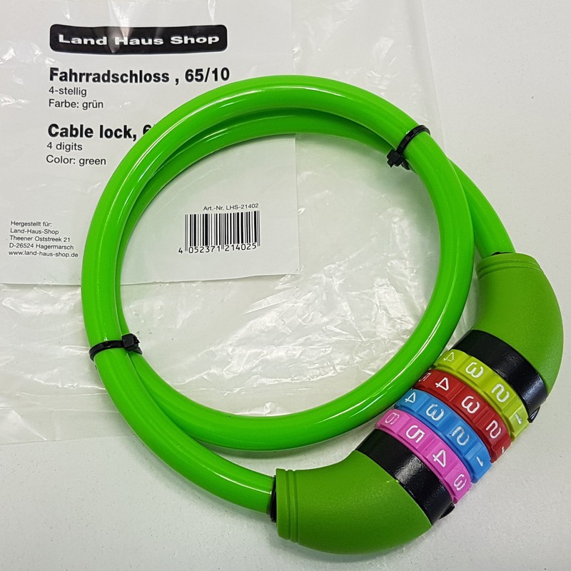 Land-Haus-Shop® Bicycle Number Lock, 65 cm, Coated Steel Rope, Bicycle,