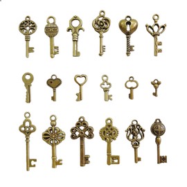 Moguri Pack of 18 Mini Key Decorative Vintage Mixed Old Keys Bronze Keys Wedding Retro Key Antique Decorative Necklace Pendant Classic Decoration