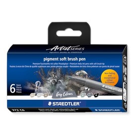STAEDTLER Pigment Arts - Bolígrafo de pincel suave, color gris, paquete de 6 bolígrafos, 372 C6