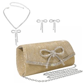 LiveGo Bow Evening Bag Sparkly, Clutch Purses for Women Wedding Glitter, Women's Clutch Bags, Sequin Bag Envelope Handbags Purses for Women Bridal, Matching Sparkly Butterfly Accessories Set (Gold)