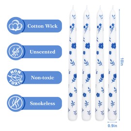 FYSUIMU 6Pcs Blue and White Porcelain Taper Candles 10 Inch Christmas Chinoiserie Decorative Candles Long Unscented Candle Sticks for Party Home Table Decor
