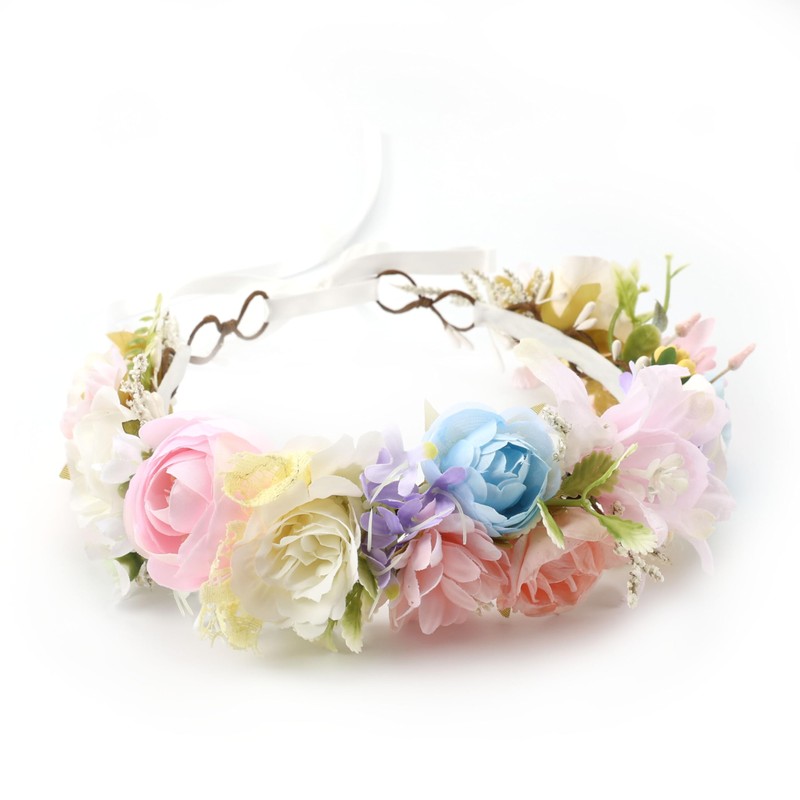 PoshMyra Easter Bunny Flower Crown Spring Floral Headpiece Pink Purple