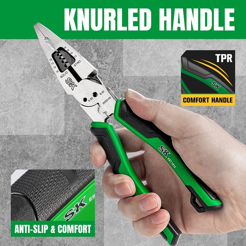 SK 8-Inch Multi-use Long Nose Pliers, Needle Nose Pliers, 7