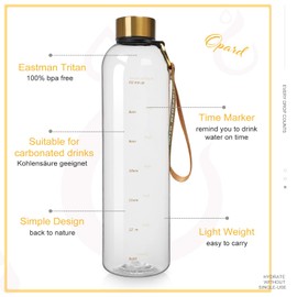 Opard Drinking Bottle, 1 L/800 ml Water Bottle, Leak-Proof Water Bottle, BPA-Free Sports Bottle, Time Marking Water Bottle (1000 ml - Transparent)