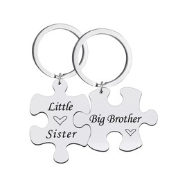 'Little Sister/Big Brother' Puzzle Piece Matching Keychains Set for 2, Sibling Friendship Keyrings (Stainless Steel) Miss Fit Boutique