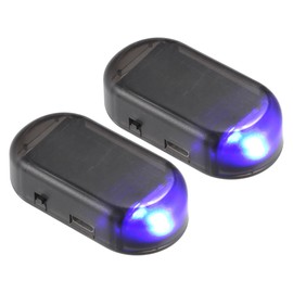 A ABSOPRO Universal Car Solar Power Simulated Dummy Alarm Car Security Anti-Theft LED Flashing Warning Light Fake Lamp with USB Charger Port Blue (Set of 2)