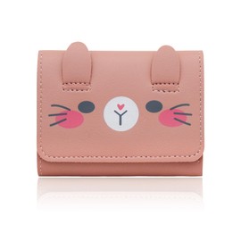 AfitLulu Women Wallets Trifold Small Purses for Women, Ladies Purse Slim Card Wallet with Cute 3D Bunny Ears and ID Window, PU Leather Womens Purse Cute Ladies Wallet for Cards Cash Ticket (Pink)