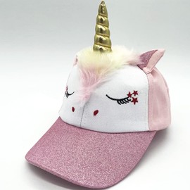Julerwoo Kids Girls Unicorn Baseball Cap Pink Cotton Sun Hat for 3-12Y (Unicorn Horn)