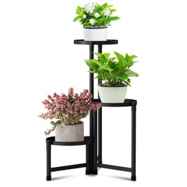 OUDUOPLANT Metal Plant Stand Indoor Outdoor , 3 Tier Black Metal Plant Shelf Corner Display Rack , 29'' Tall Flower Pot Holder Display Stand for Patio ,Living Room, Balcony ,Office, Garden