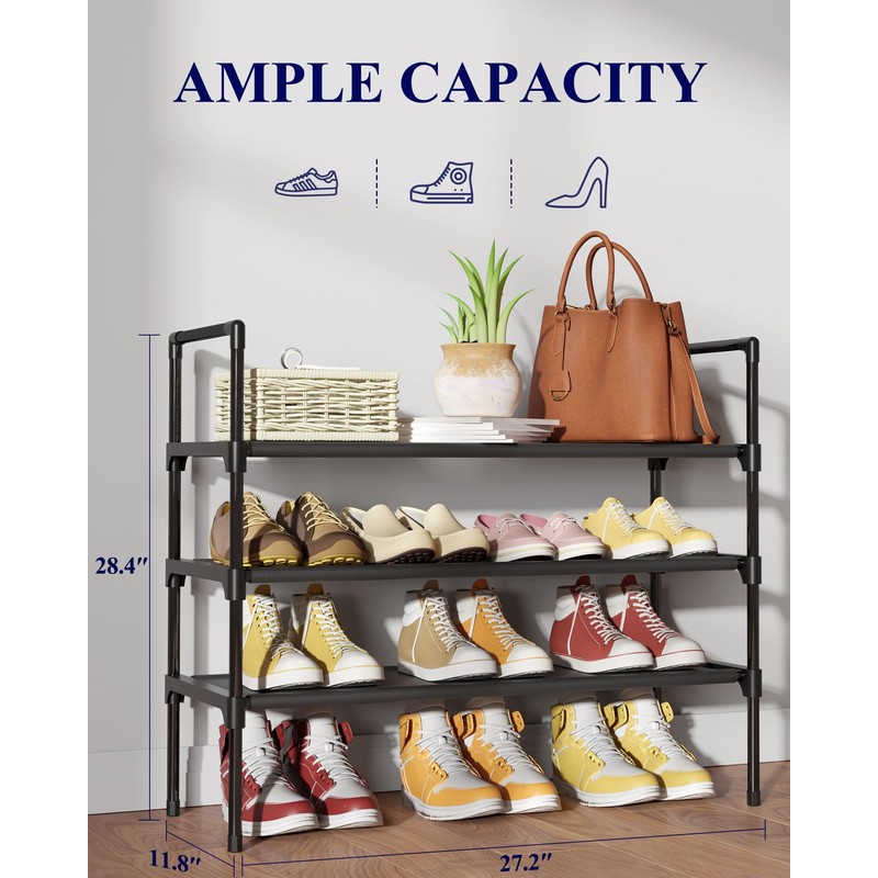 Kitsure Shoe Rack - 3-Tier Shoe Organizer, Shoe Rack for