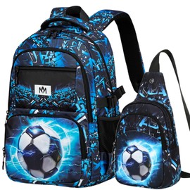 Bluboon - Mochila para niños, camuflaje, para adolescentes, escuela primaria, mochila de viaje, escuela secundaria, Boy-football 2pcs, Una talla, Mochilas Daypack