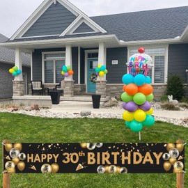 Happy 30th Birthday Decorations Larger Banners, Men 30th Birthday 20x120 Inch Gold Party Supplies for Outdoor Garden Table Wall Decor