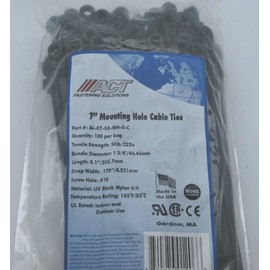 Parts Express Cable Wire Tie 8" 50 lb Tensile Black with Mounting Head 100 Pcs. Made in USA