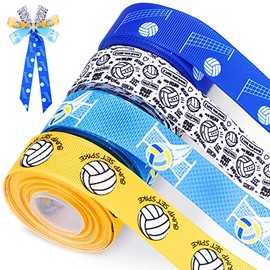 4 Rolls 24 Yards Volleyball Craft Ribbon 7/8 Inch Volleyball Decorations Crafts Sports Ribbons Grosgrain Volleyball Ribbon for Cheer Bows, Team Uniform, Hair Cheerleader DIY Craft