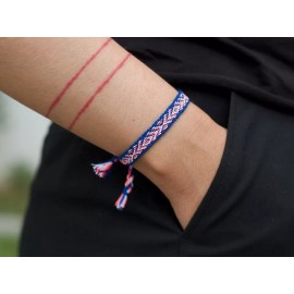 Boho Woven Bracelet, Blue Textile Bracelet, Lightweight, Woven with Silk, Cotton