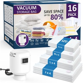 Vacuum Storage Bags Set,8 Pack with Electric Air Pump, Space Saving Compression Bags for Clothes, Double Zipper, Waterproof, 80% Storage Reduction, Small to Jumbo Sizes (8 Pack Combo)